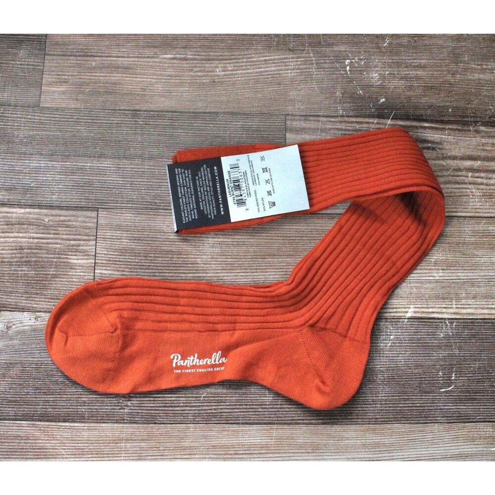 PANTHERELLA MENS M FINE WOOL DRESS SOCKS OVER THE CALF 6796 BURNT ORANGE NWT